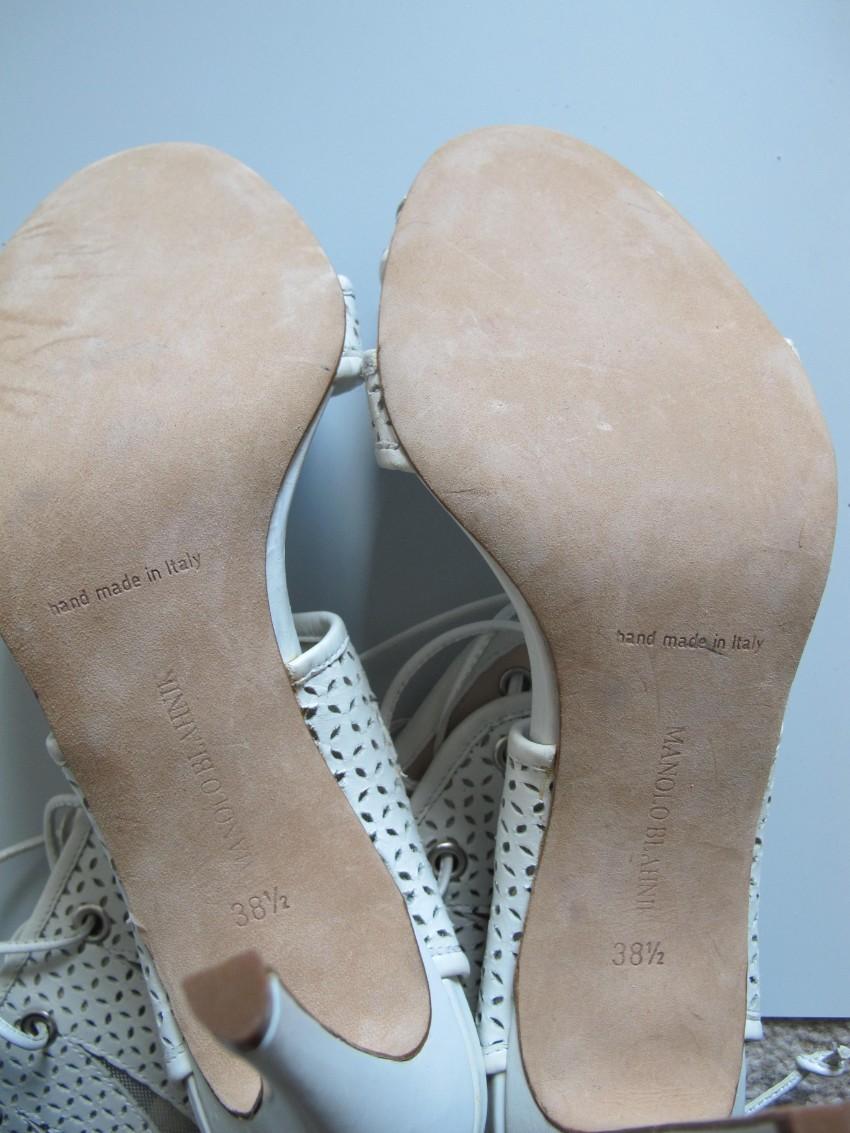 Manolo Blahnik White Lasercut Lace-Up Sandals