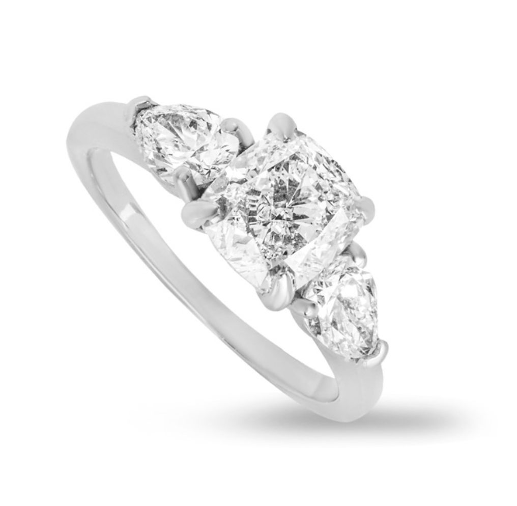 Platinum Set Three Stone Diamond Engagement Ring - Size 46