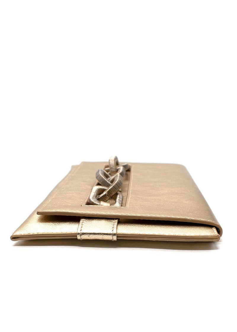 Serena Uziyel Metallic Gold Envelope Chain Detail Clutch