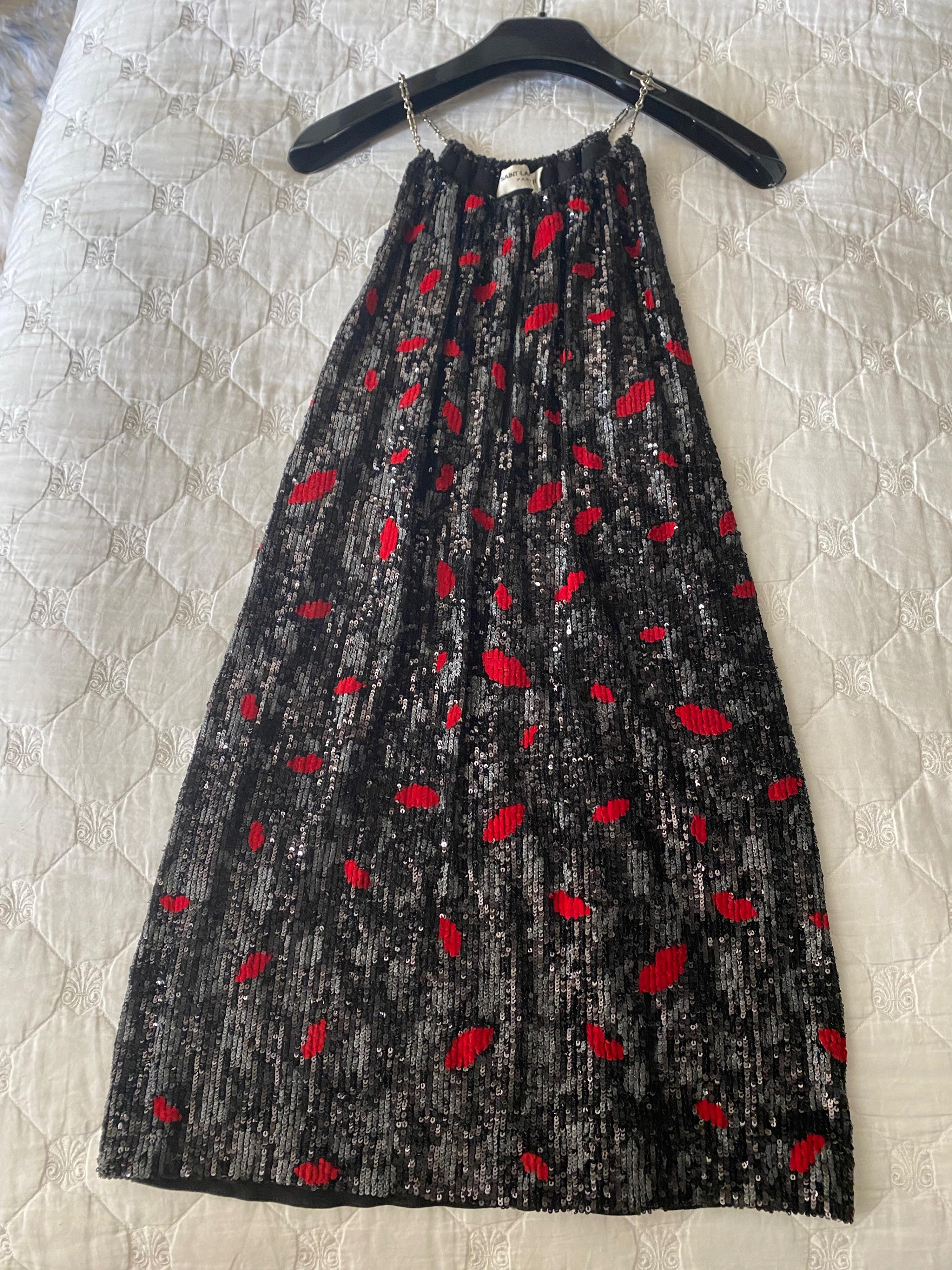 Black & red polka dot sequin dress