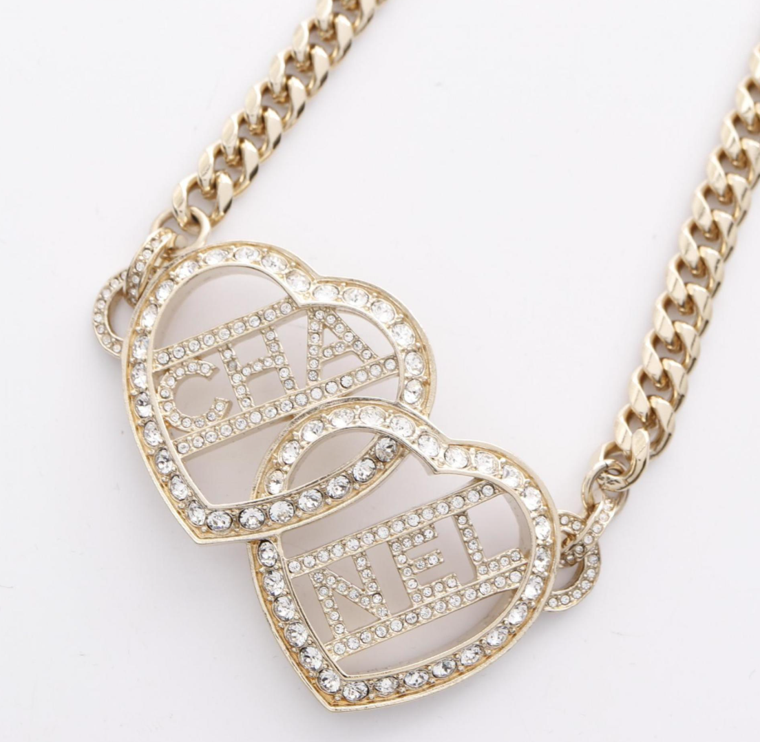 Chanel Double Heart Chain Necklace
