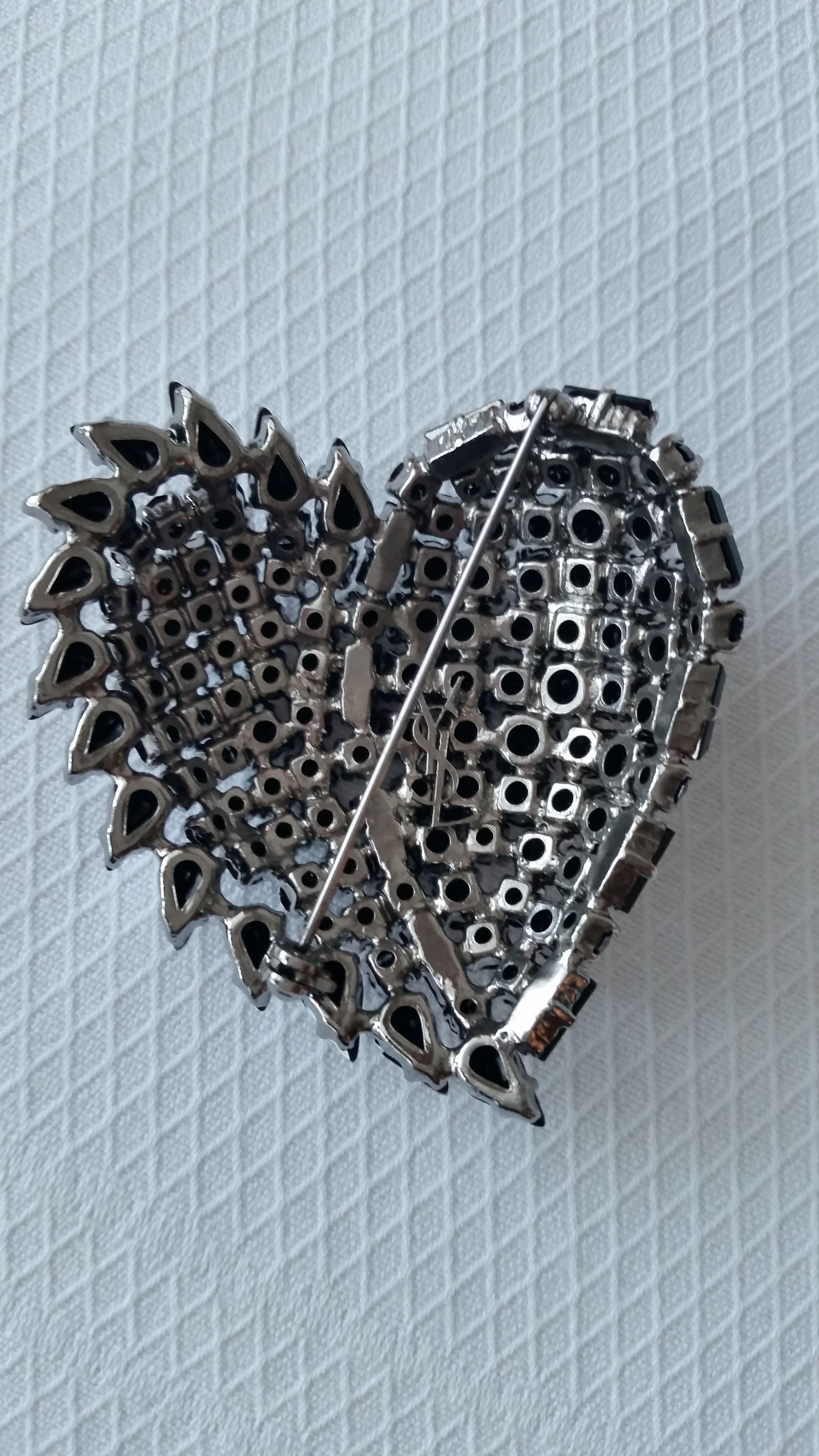 Saint Laurent Black Crystal Embellished Brooch