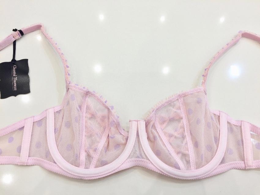 Chantal Thomass Rose & Lilac Polka Dot Tulle Half Cup Bra & Thong set