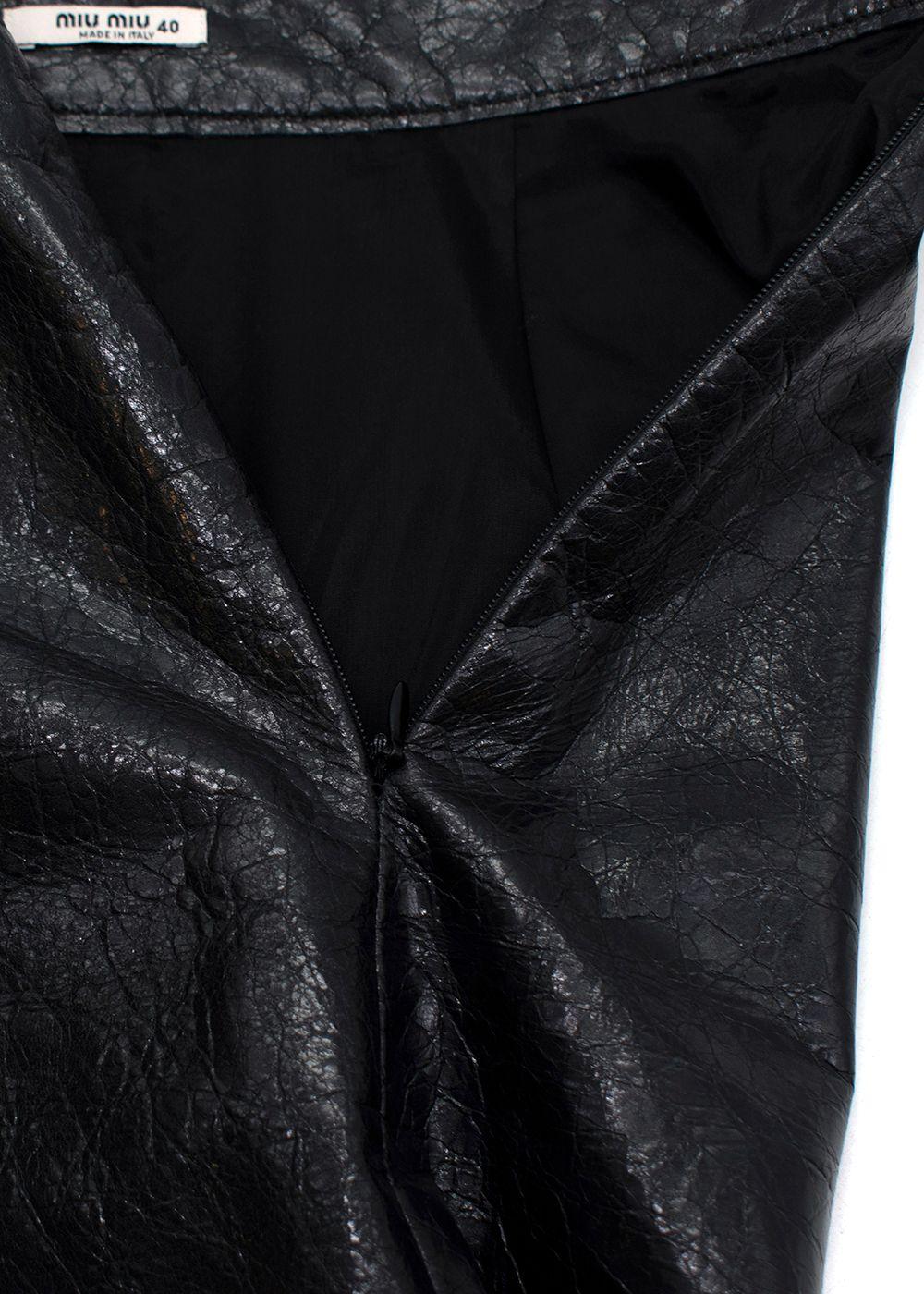 Black Crackled Leather Pencil Skirt