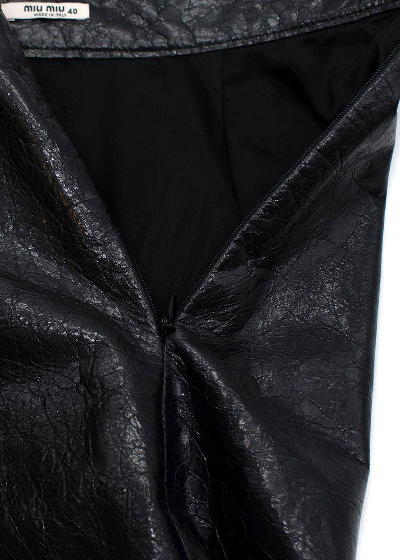 Black Crackled Leather Pencil Skirt