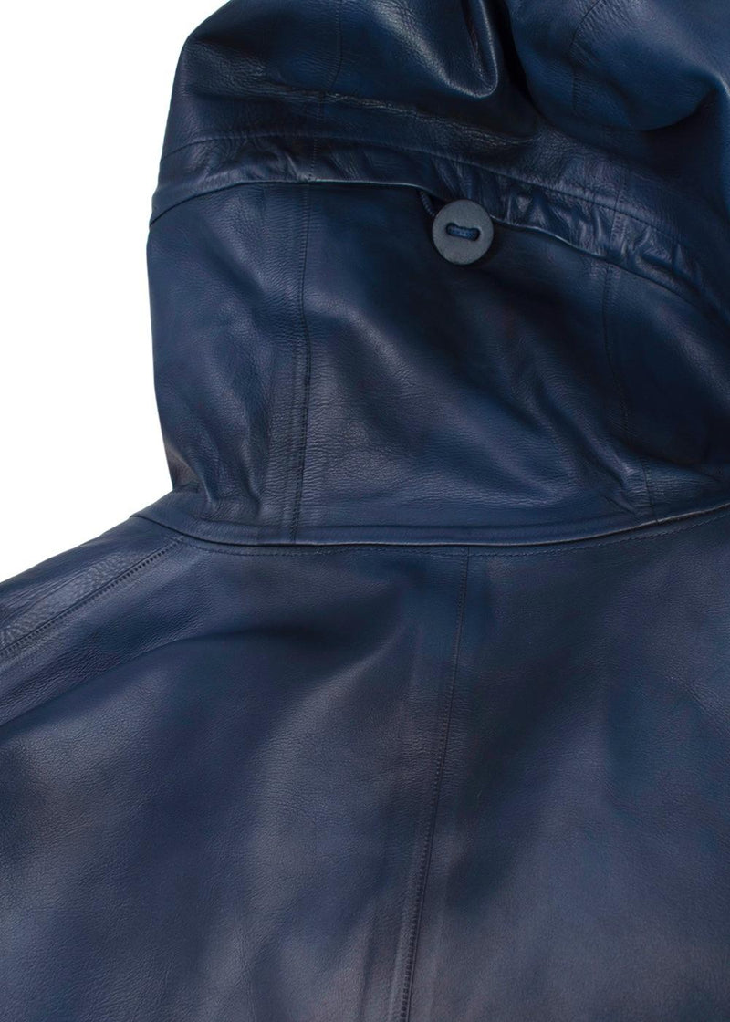 Berluti Blue Venezia Leather Hooded leather jacket