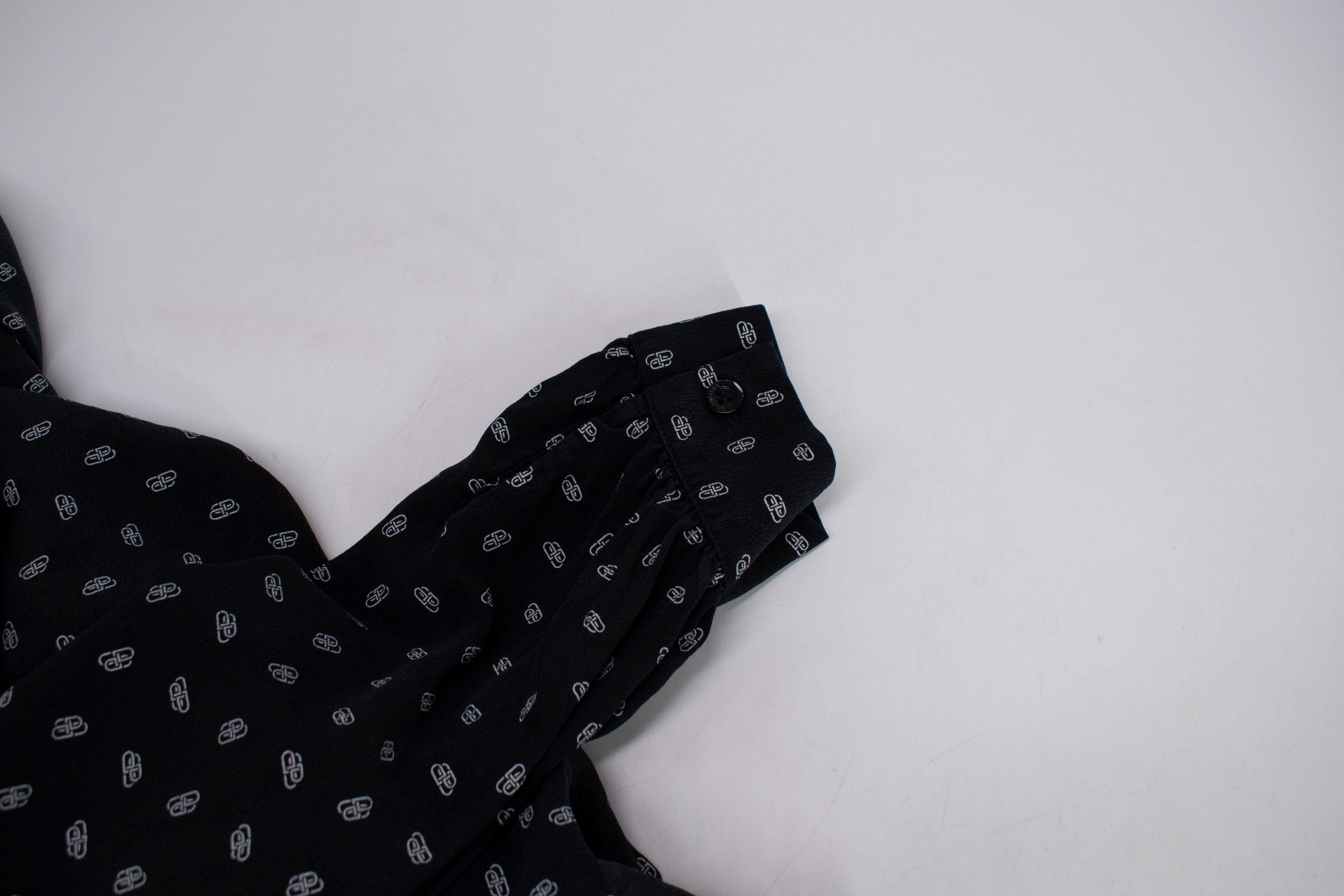 Balenciaga Black Monogram Silk Blouse