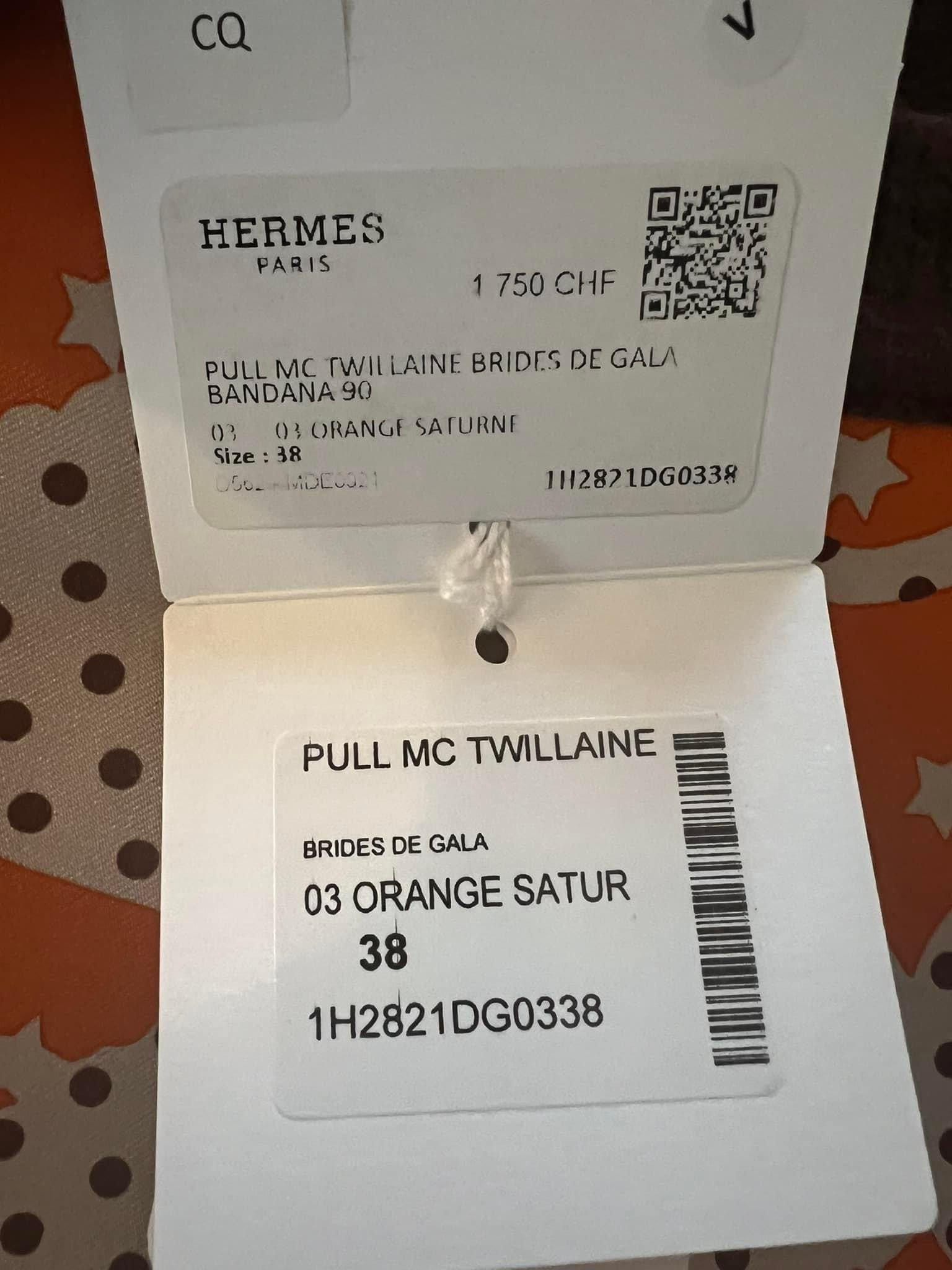 Hermes Orange and Brown Silk Blend Short Sleeve Twillaine Top