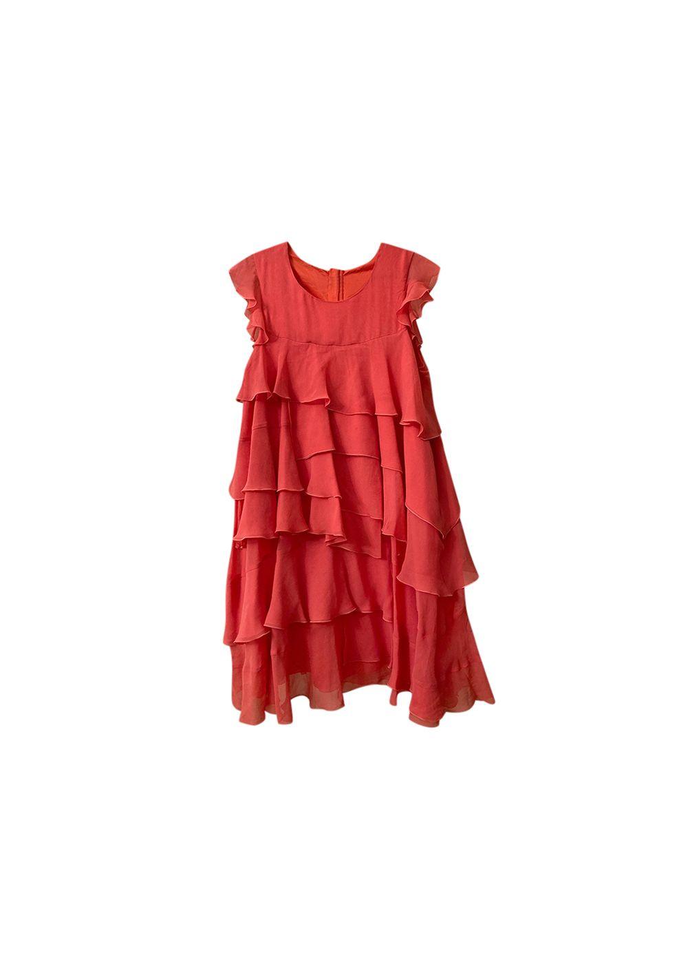 coral silk crepe ruffled dress