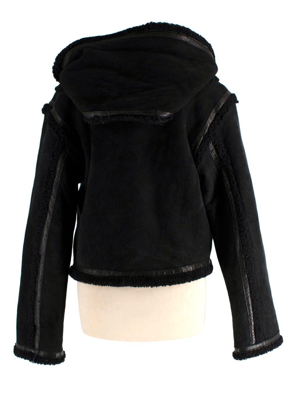 Joseph Black Shearling Hooded Biker Jacket