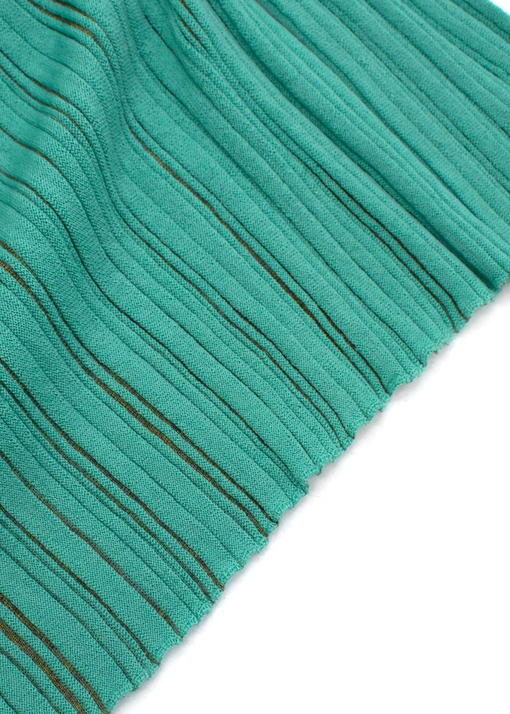 Green Ribbed Knit Cotton Long Sleeved Top