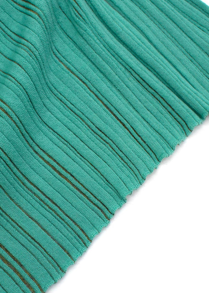 Green Ribbed Knit Cotton Long Sleeved Top