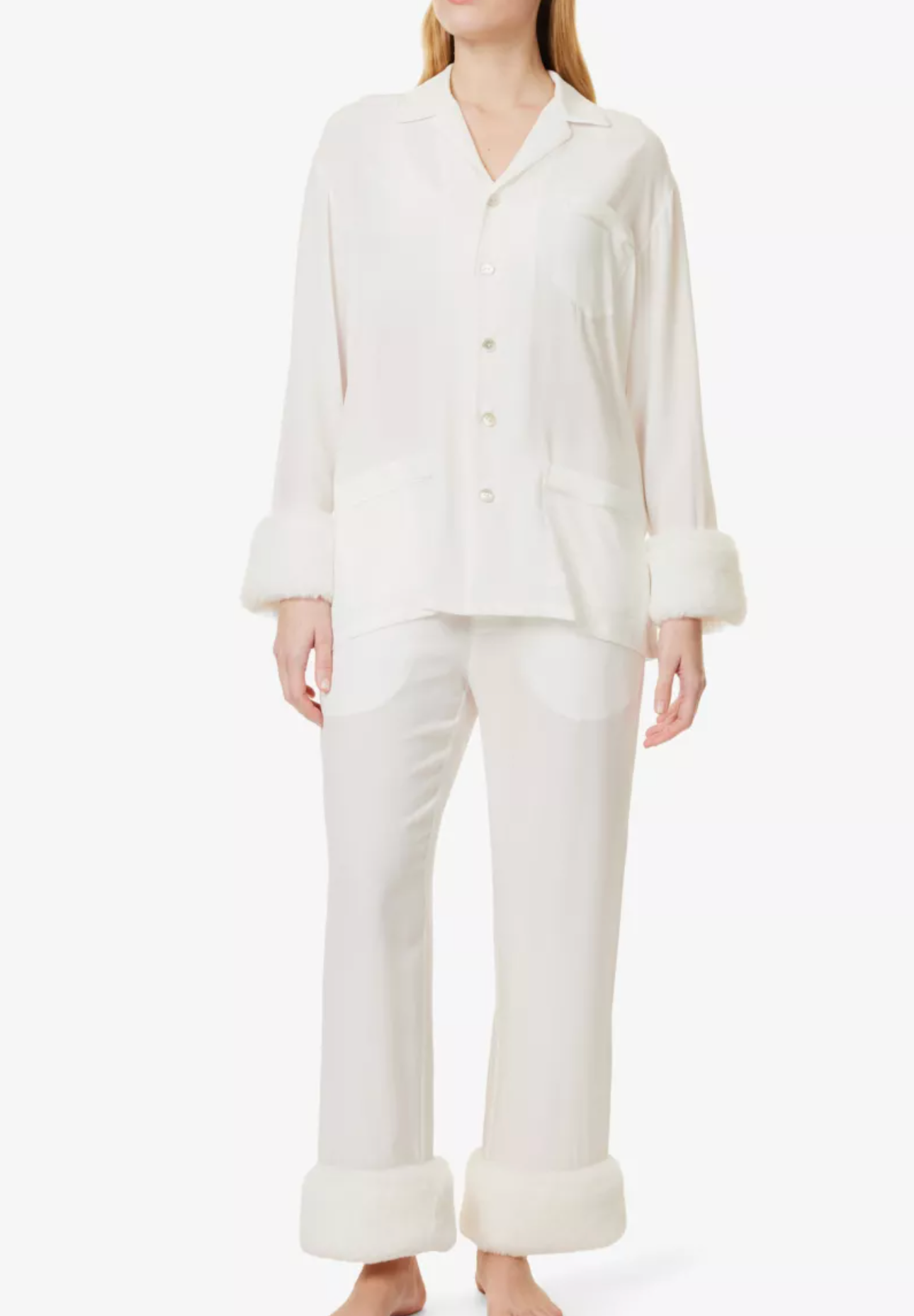 Olivia Von Halle Fifi Faux-Fur-Trim Silk Crepe Pyjamas