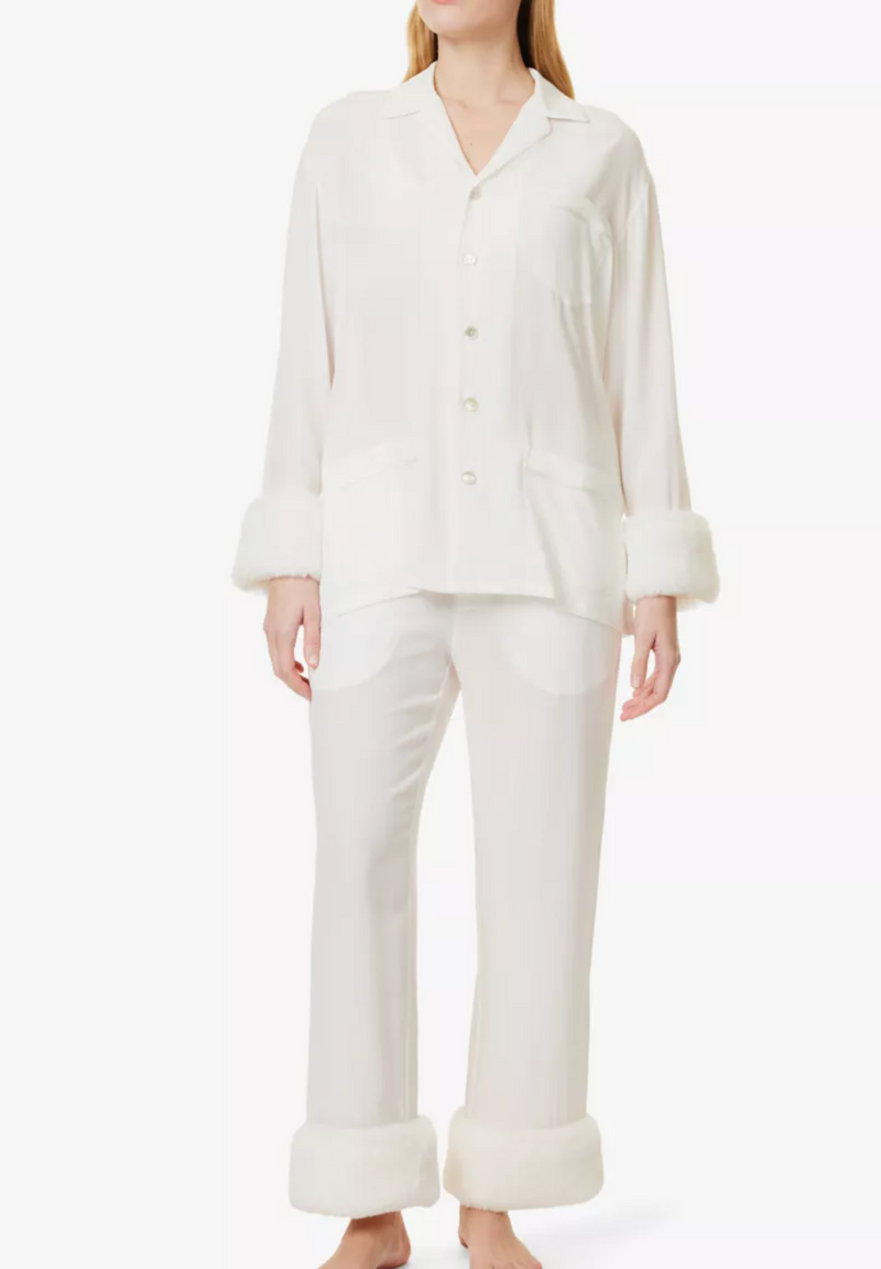 Olivia Von Halle Fifi Faux-Fur-Trim Silk Crepe Pyjamas