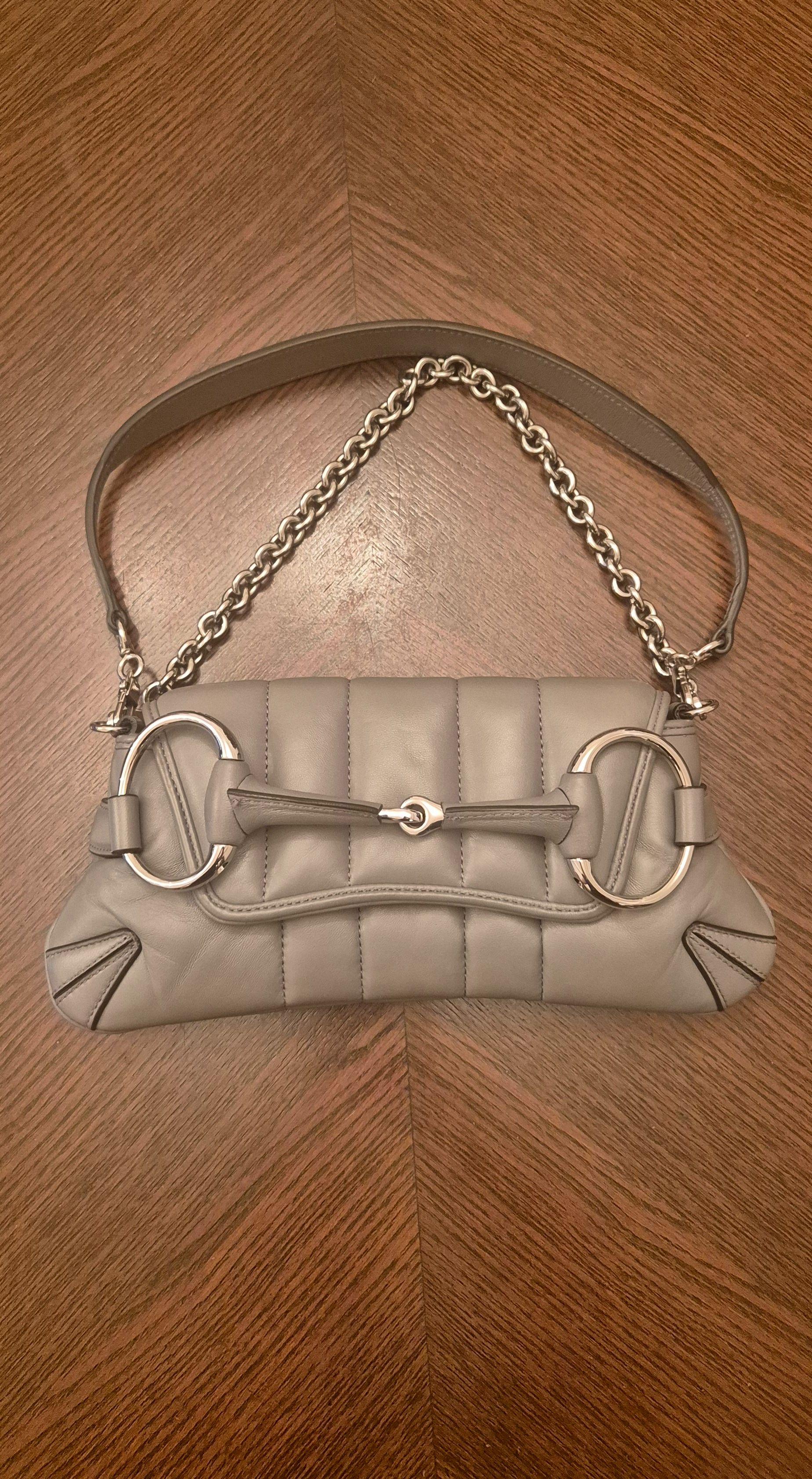 Gucci Grey Padded Leather Horsebit Shoulder Bag