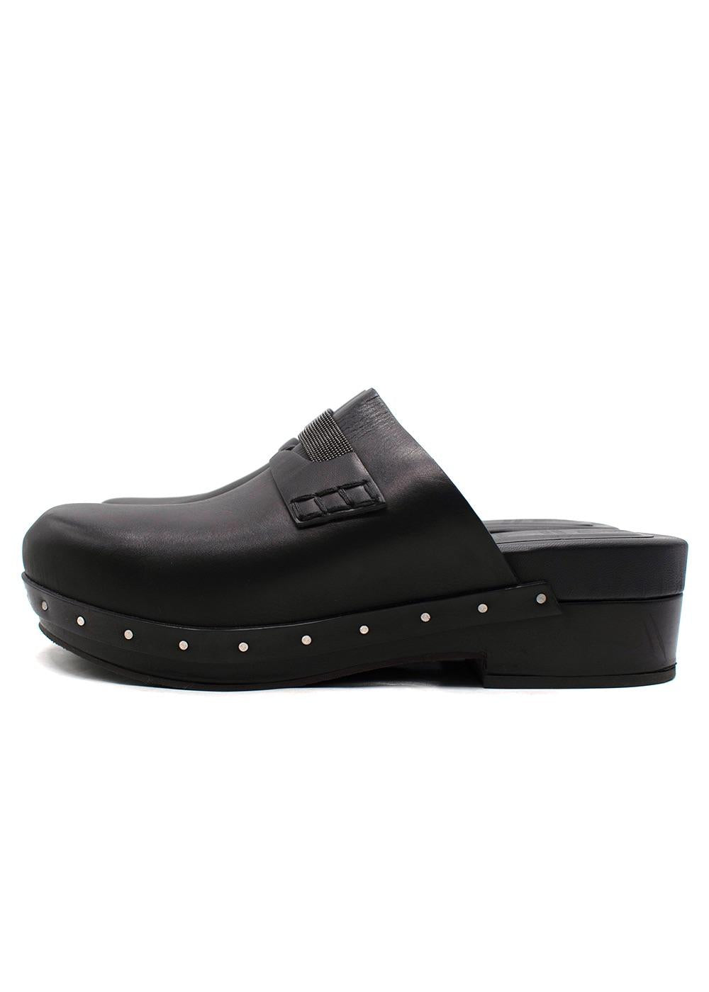 Brunello Cucinelli Black Bead-Embellished Leather Clogs
