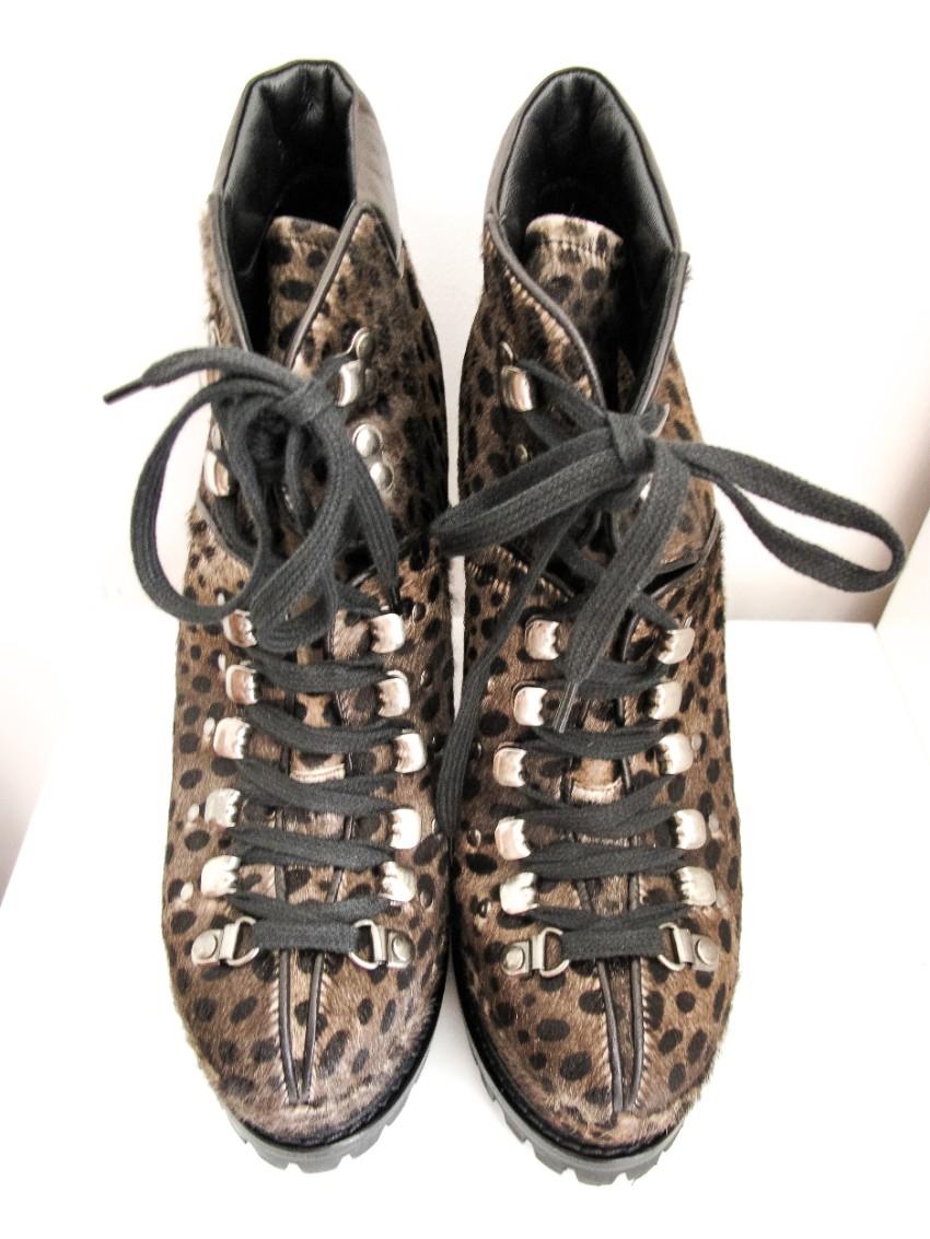 Azzedine Alaia Leopard Calf Hair Lace Up Ankle Boots