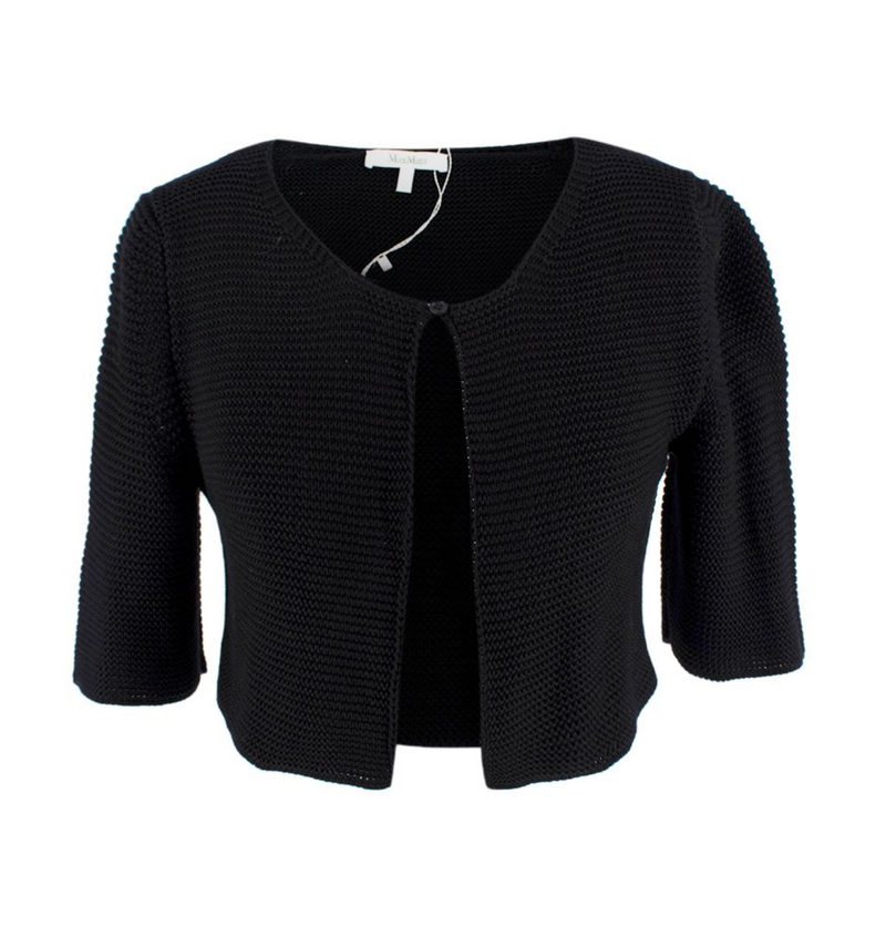 MaxMara Black Silk and Linen Blend Cropped Cardigan