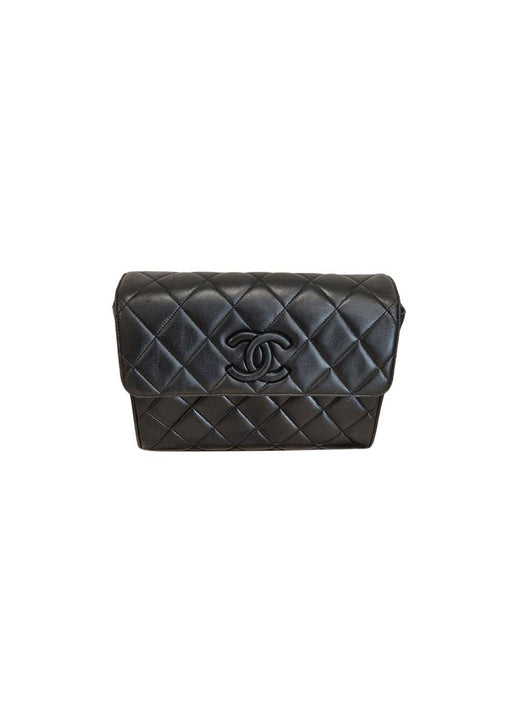 Vintage black leather quilted CC flap bag