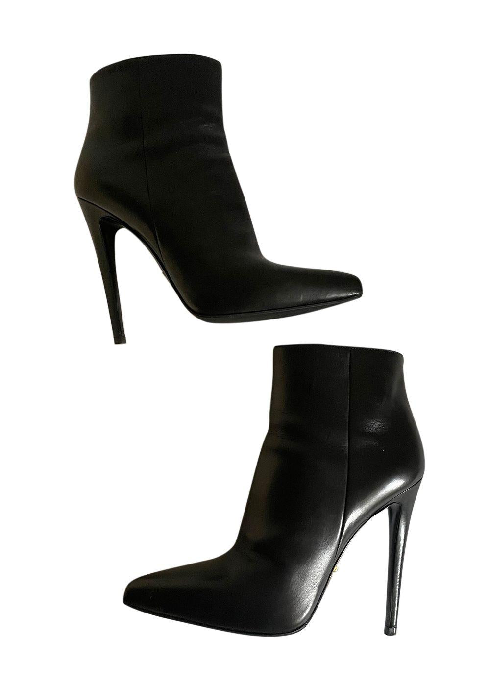 Prada Black Leather Ankle Boots