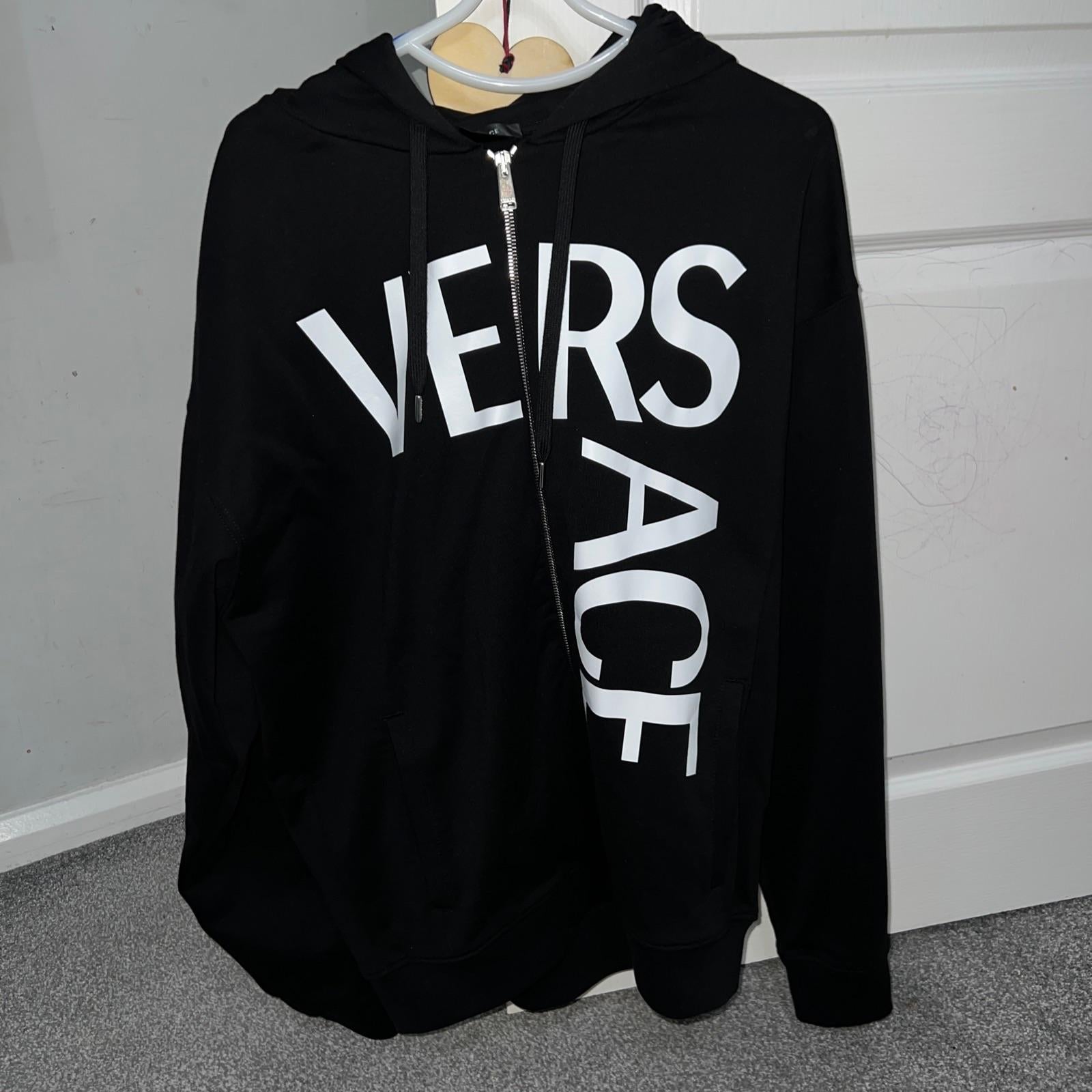 Logo Printed Zip Up Black Cotton Hoodie