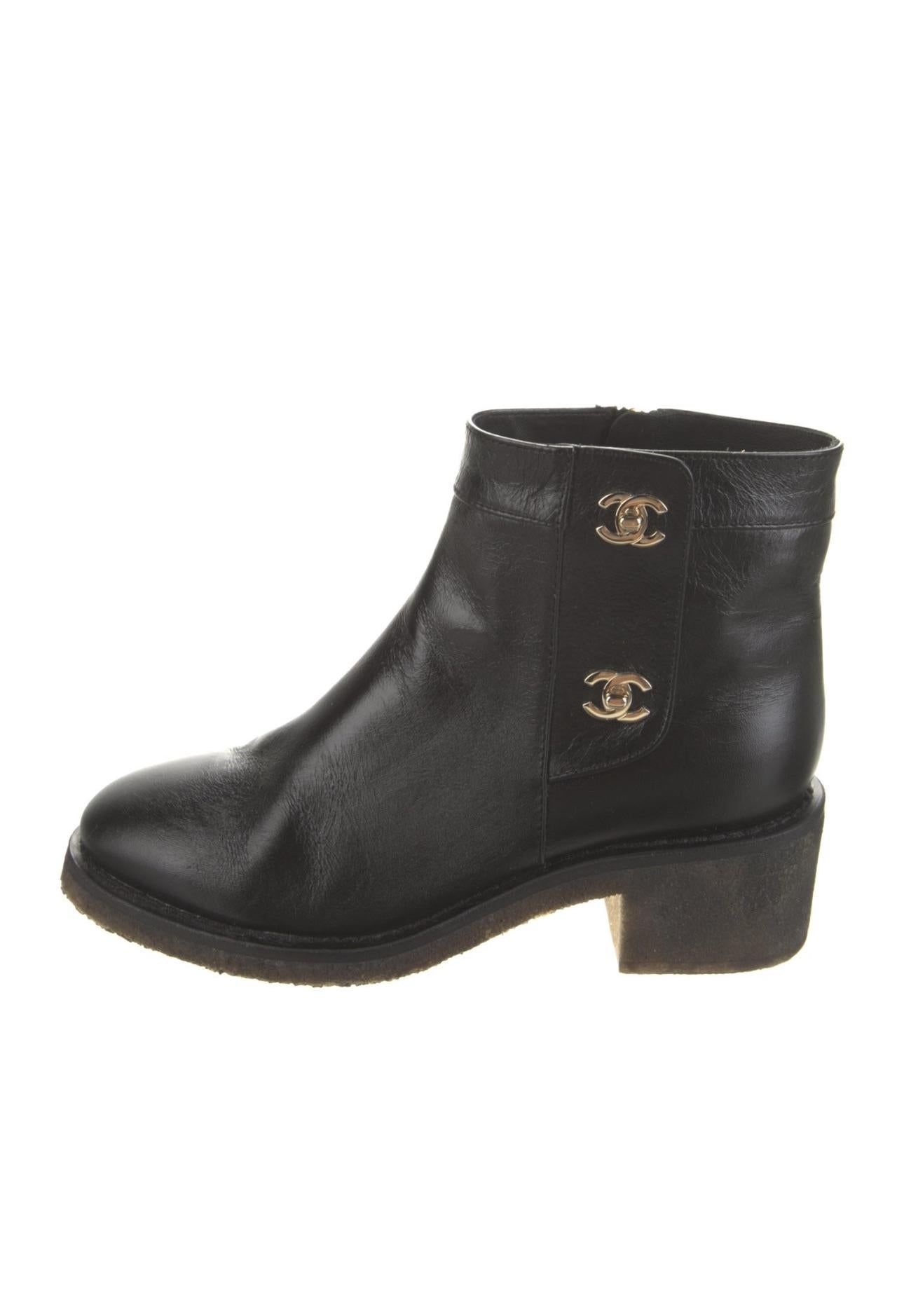 Chanel Black Interlocking CC Logo Ankle Boots