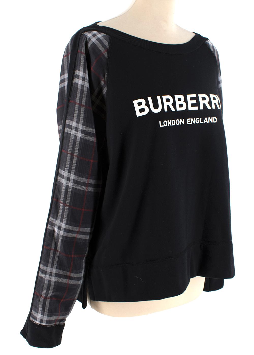 Burberry Black Check Sleeves Crewneck Sweatshirt