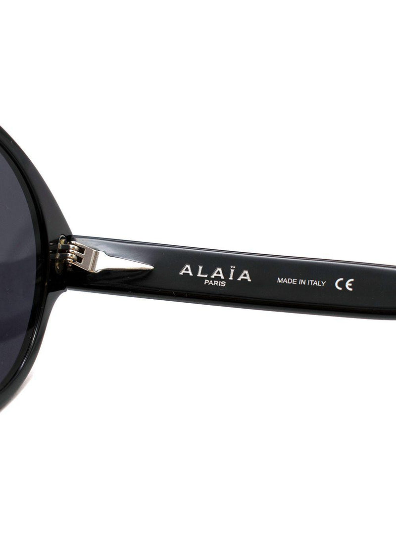 Black Grommet Embellished Round Sunglasses