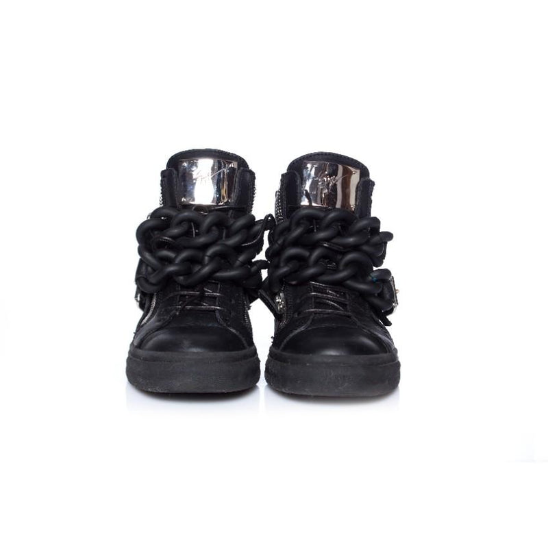 Giuseppe Zanotti Black Double Chain Leather High Top Sneakers