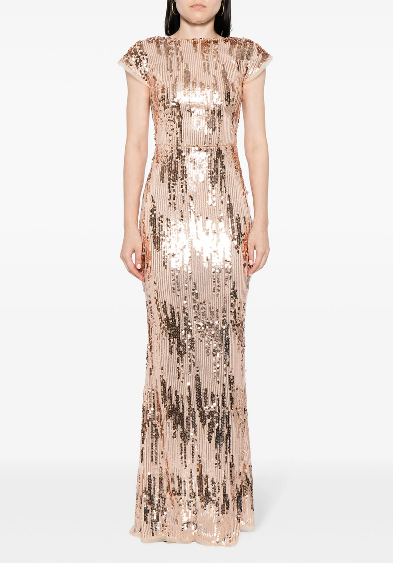 Talbot Runhof Sequined Cap-Sleeve Gown