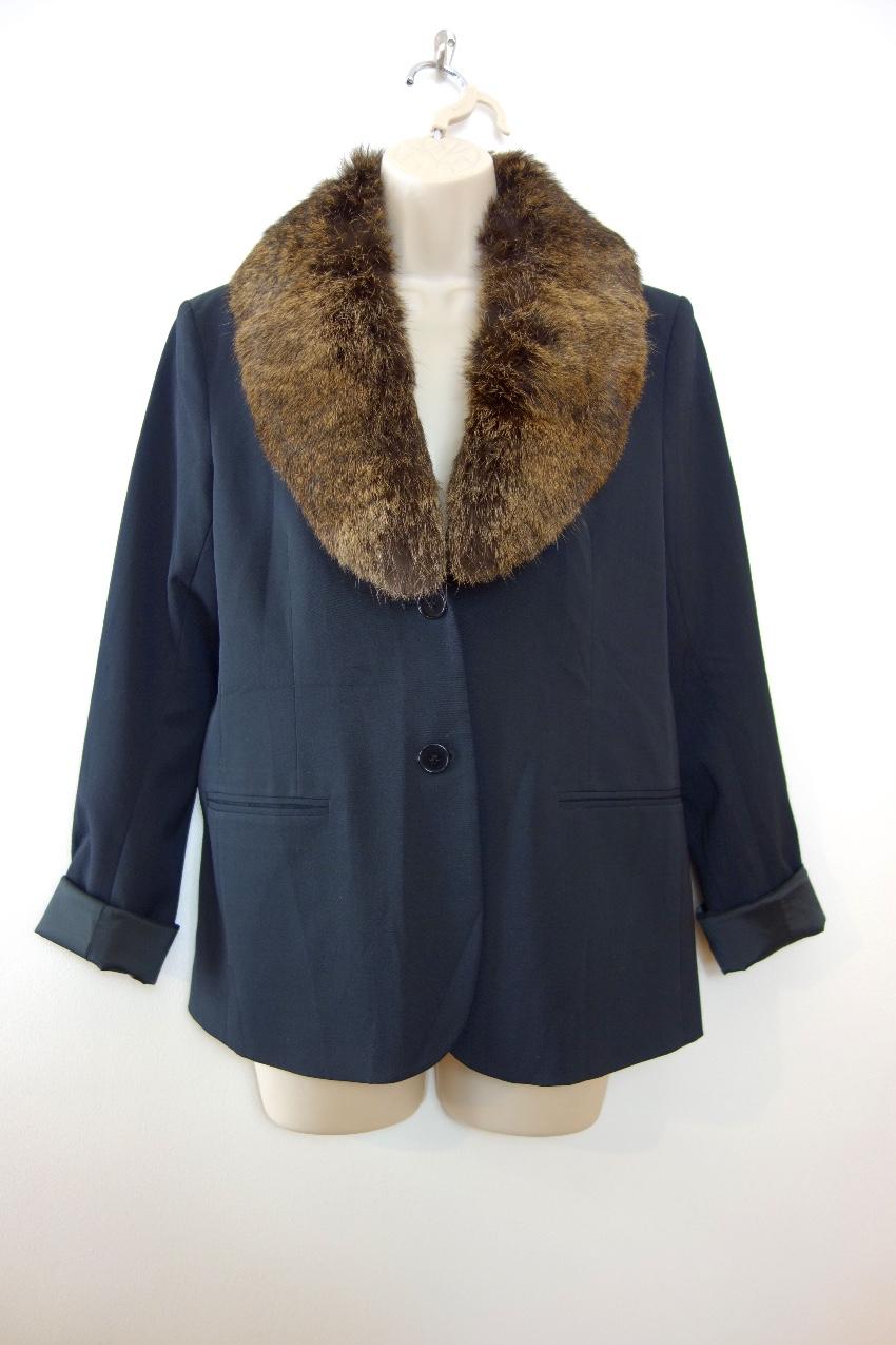 Theory Black Tailored Jacket with Rabbit Fur Removable Collar
