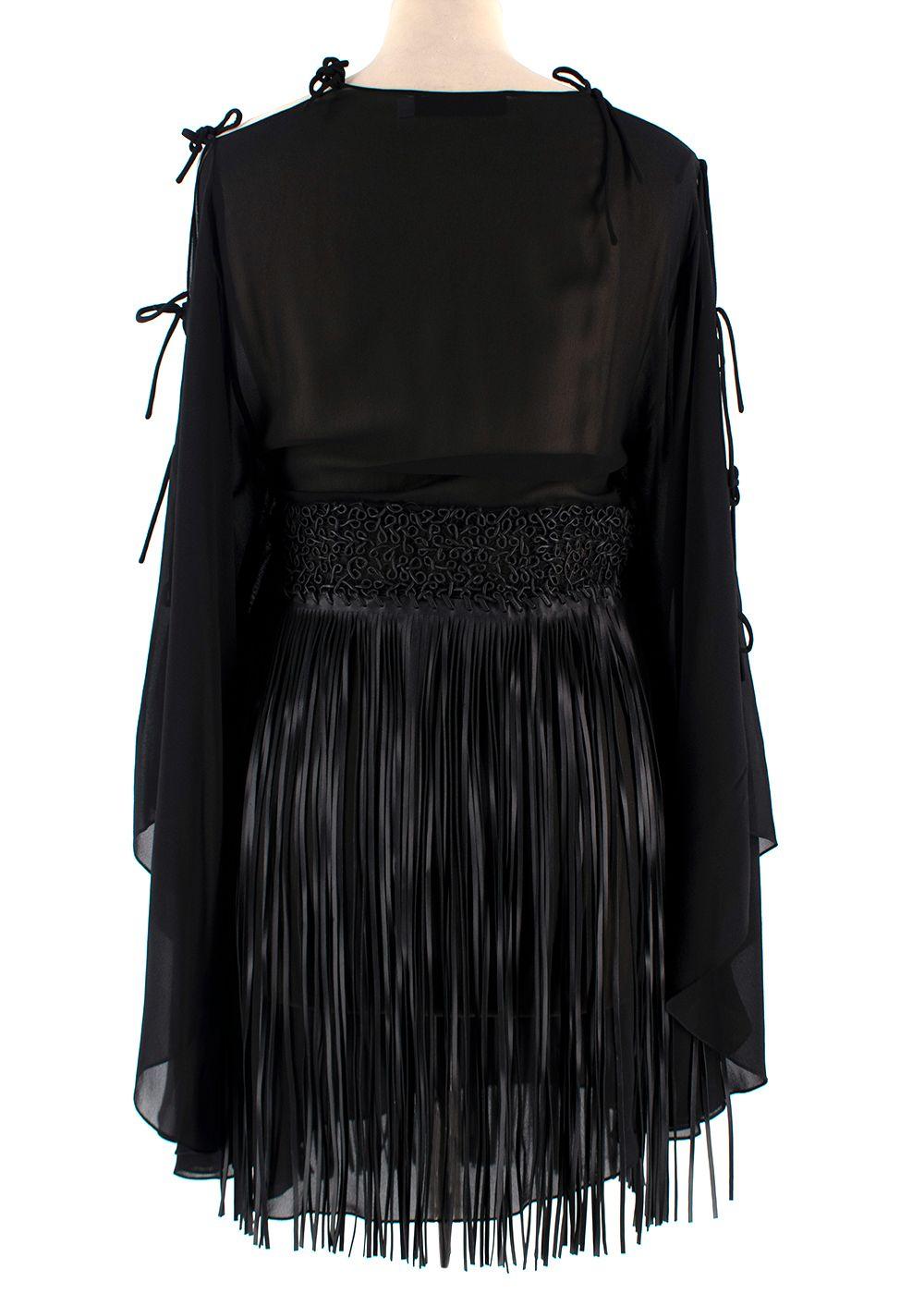 Christian Dior Black Leather Fringe Tunic Mini Dress