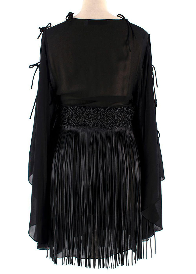 Christian Dior Black Leather Fringe Tunic Mini Dress