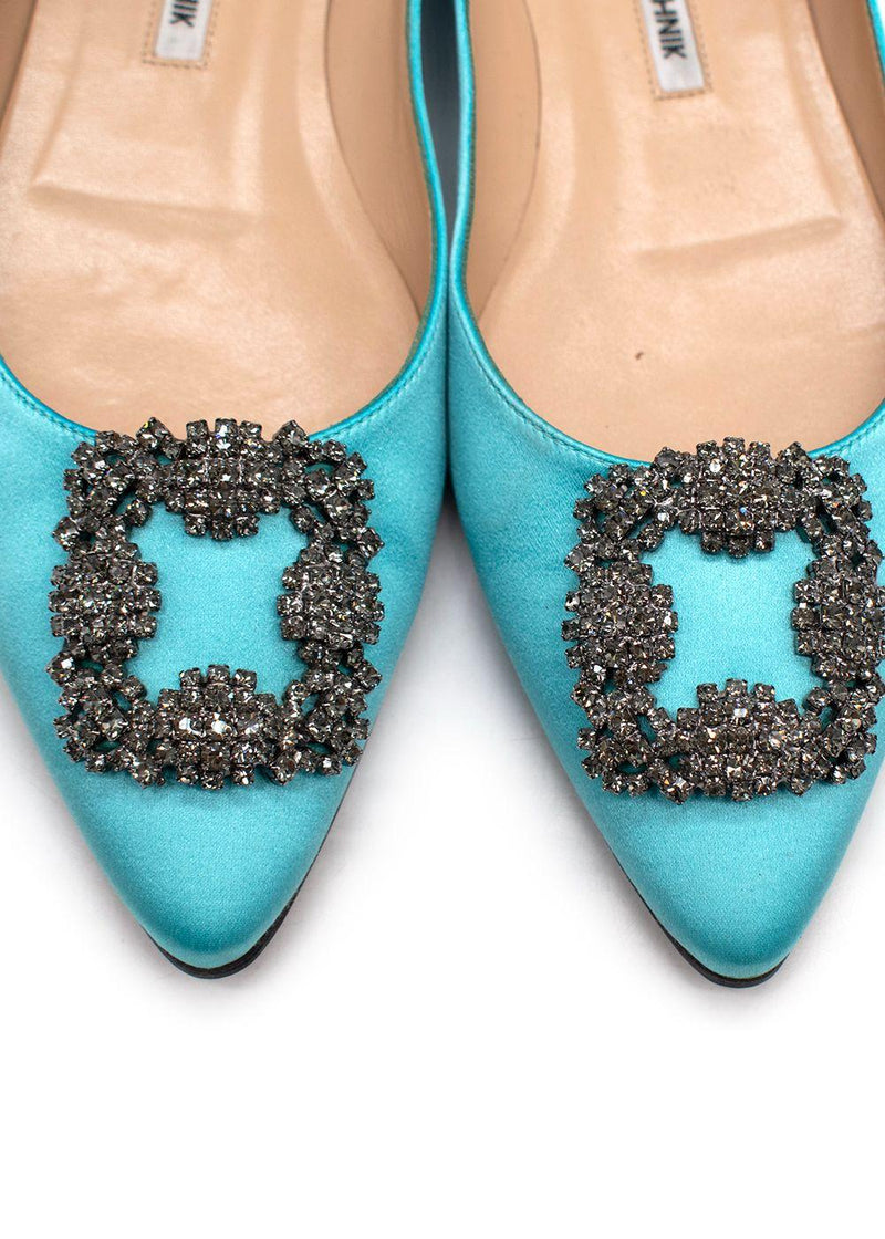 Manolo Blahnik Turquoise Flat Crystal Embellished Buckle