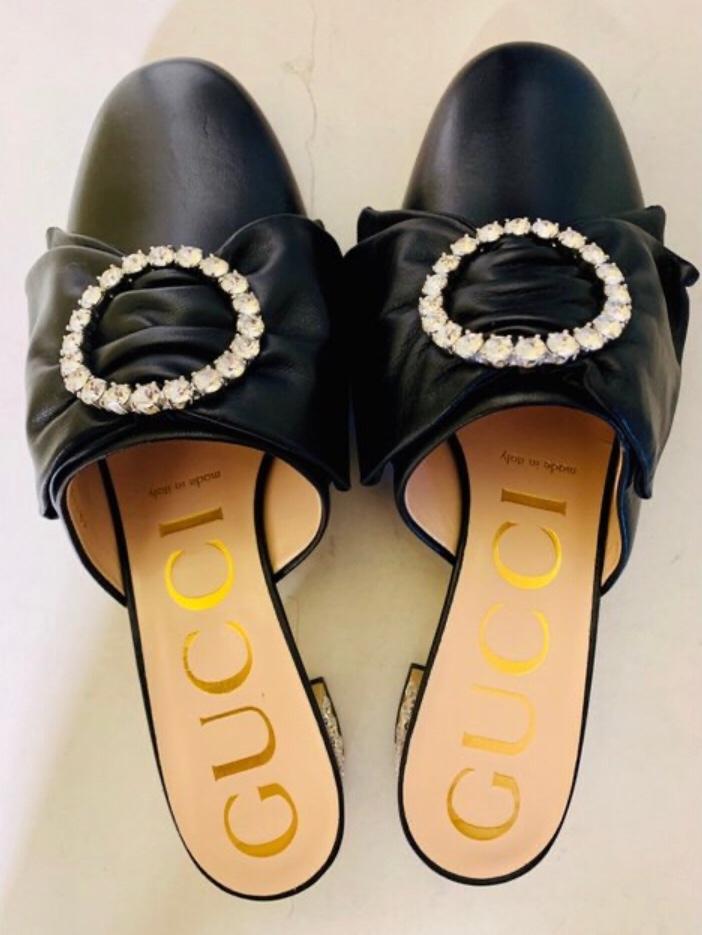 Gucci candy bow crystal embellished leather mules