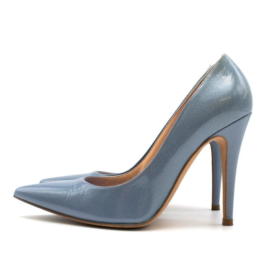 Sergio Rossi Blue Patent Leather Pointed Godiva Pumps