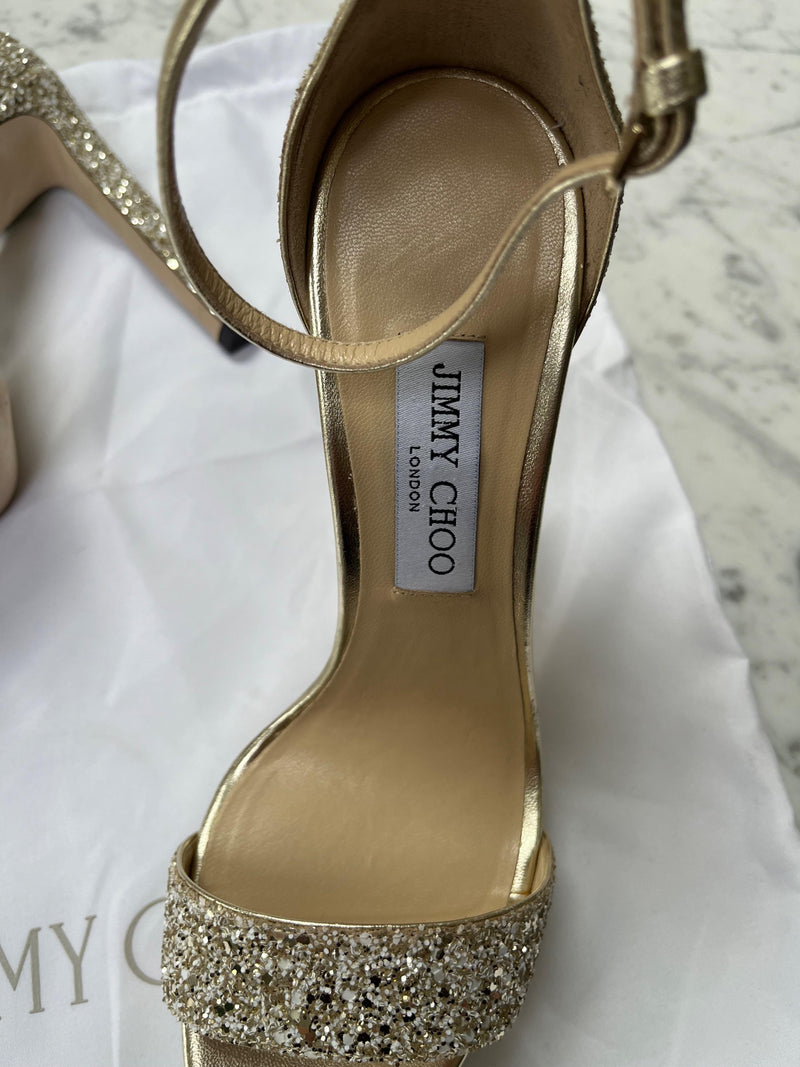 Jimmy Choo Gold Glitter Sandals