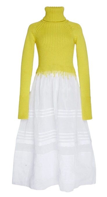Loewe Yellow Wool Roll Neck Sheer Dress
