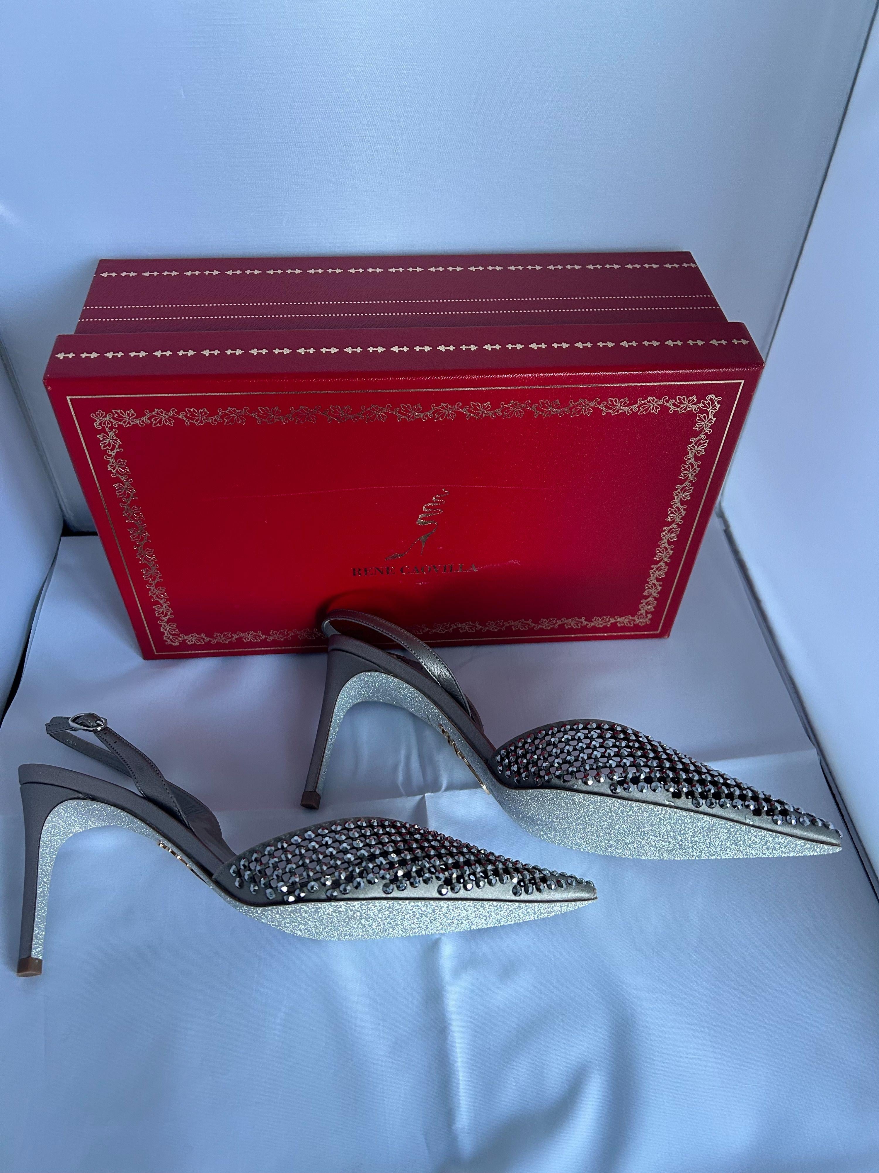 Rene Caovilla Silver Crystal Embellished Pumps
