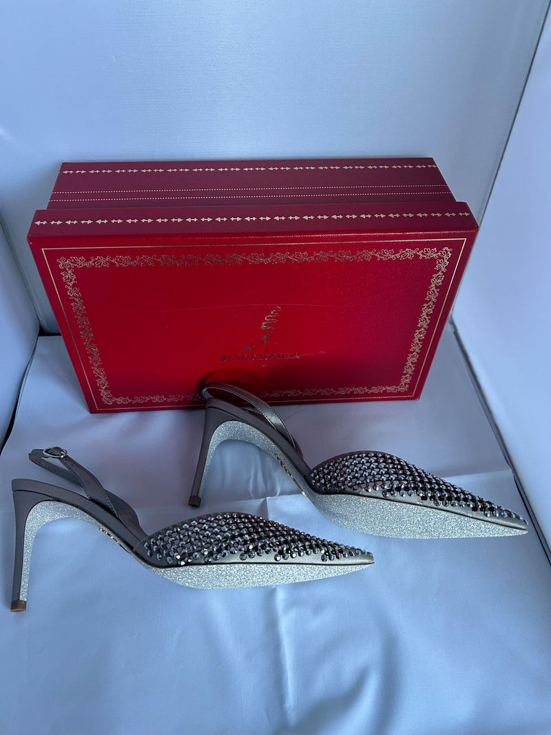 Rene Caovilla Silver Crystal Embellished Pumps