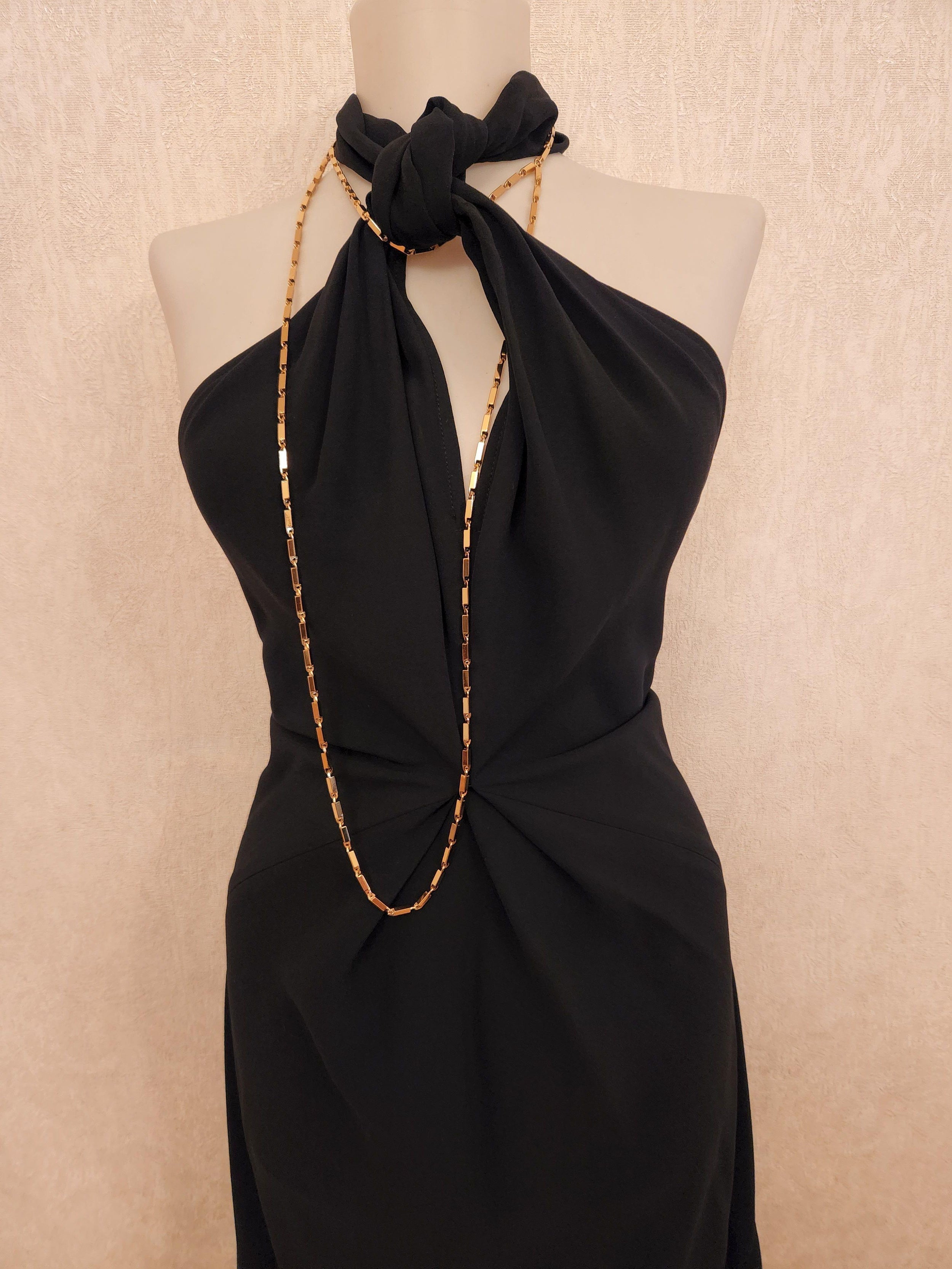 Black Crepe Chain Detail Asymmetric Midi Dress