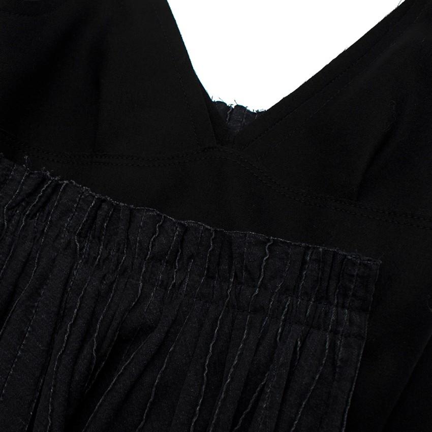 Sacai Black Wool Pleated Denim Skirt Midi Dress
