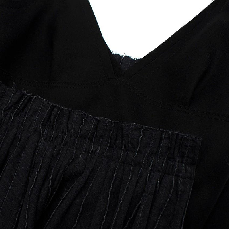 Sacai Black Wool Pleated Denim Skirt Midi Dress