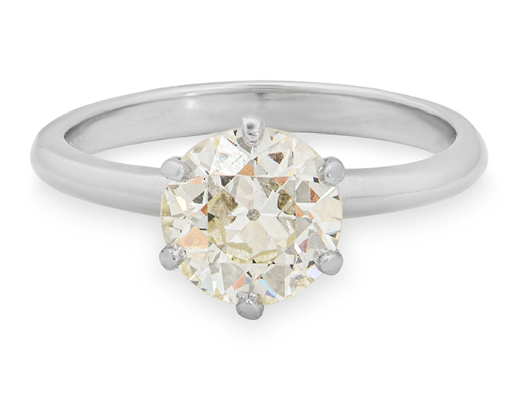 18kt White Gold European Cut Diamond Engagement Ring - Size N