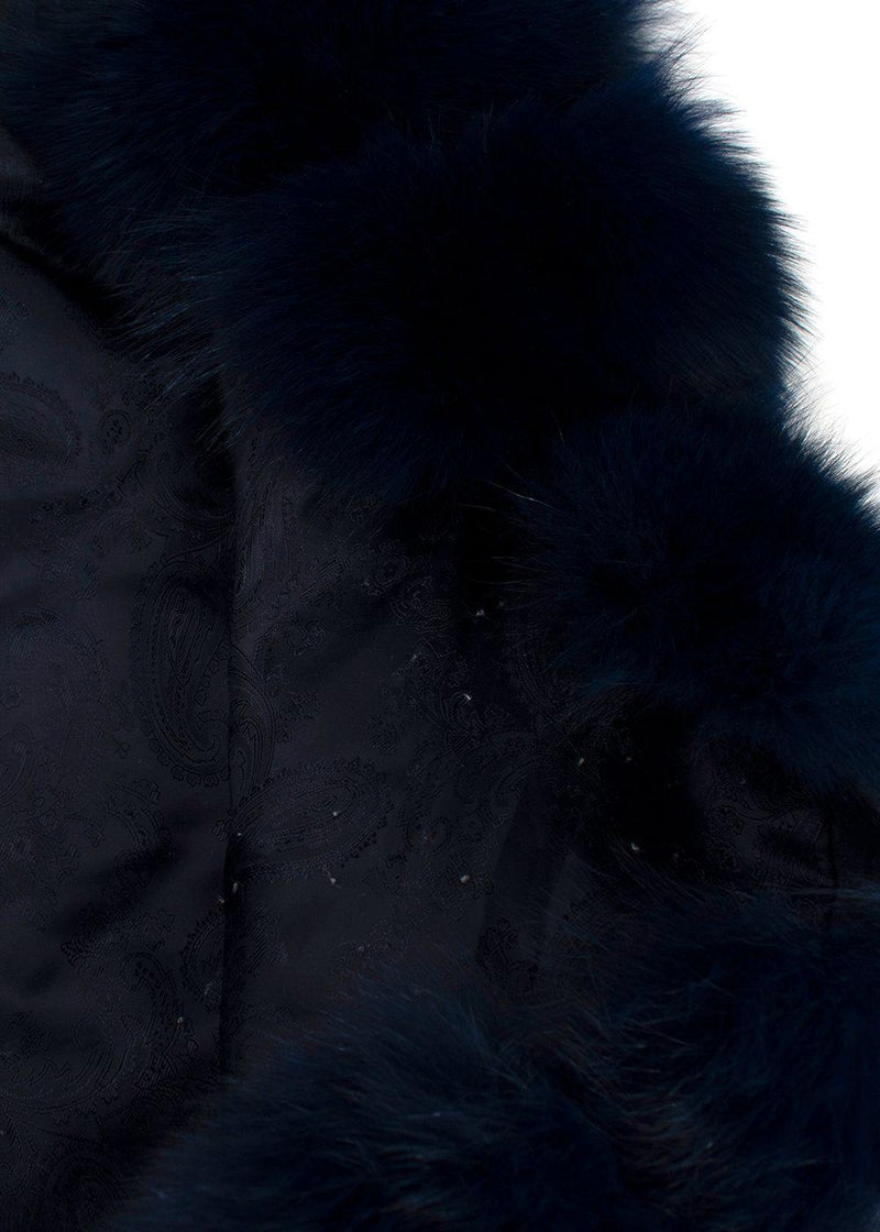 Dyed Deep Blue Fox Fur Zipped Midi Gilet