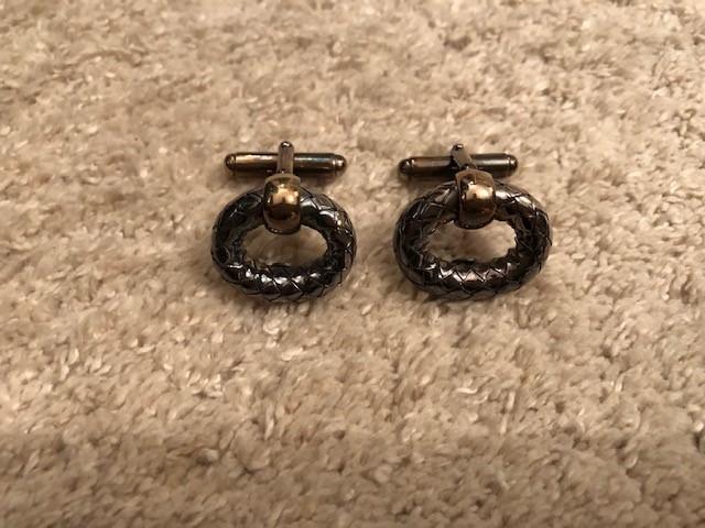 Bottega Veneta Silver Intrecciato Cufflinks
