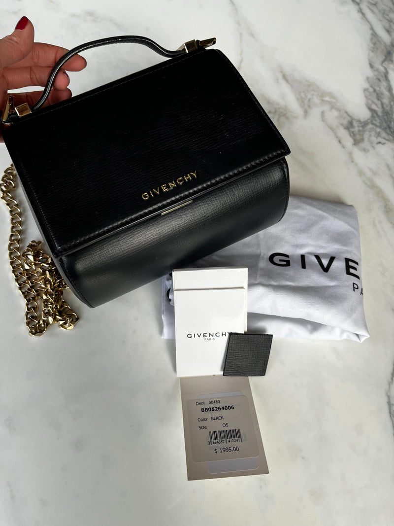 Black leather mini Pandora box bag