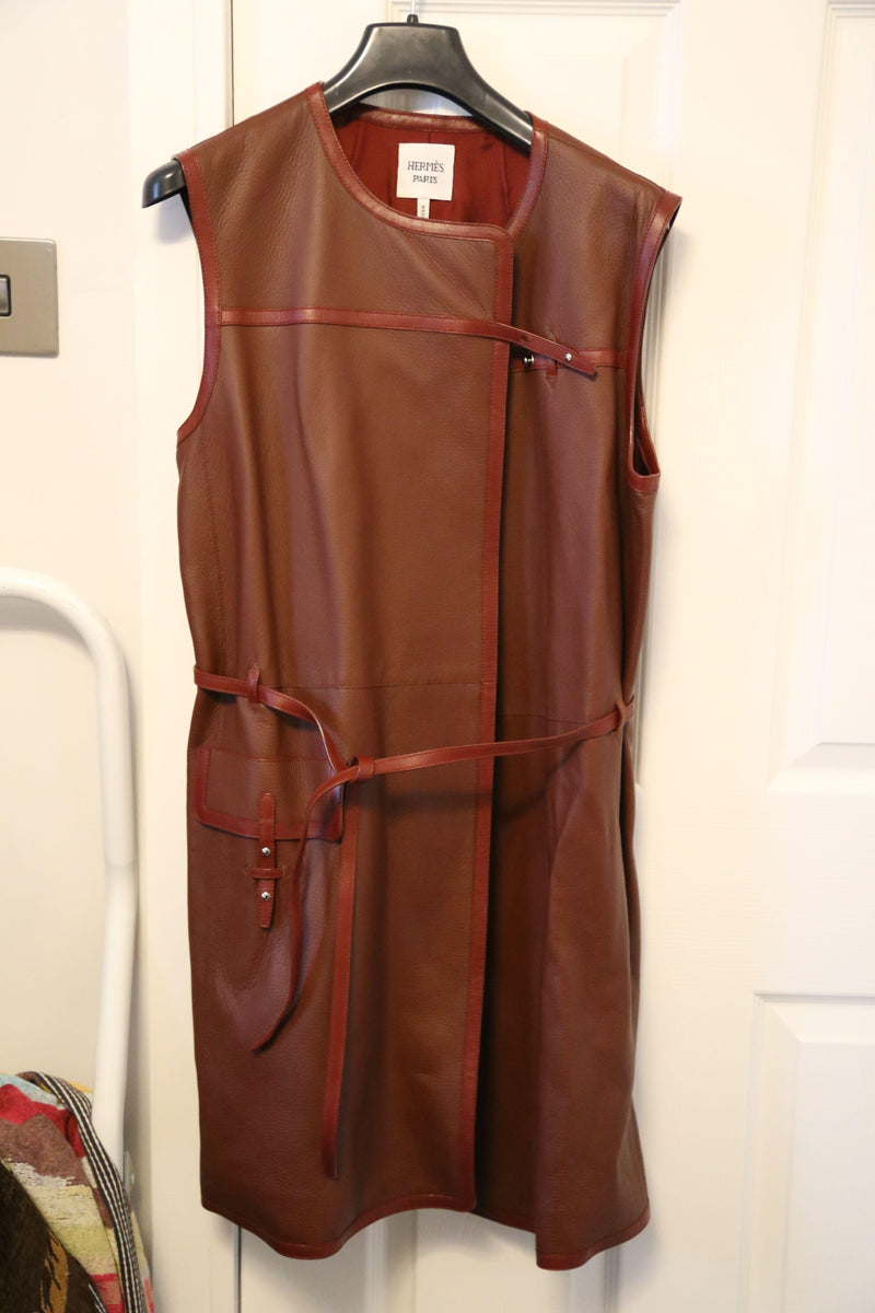 Hermes Soft Maroon Leather Long Gilet