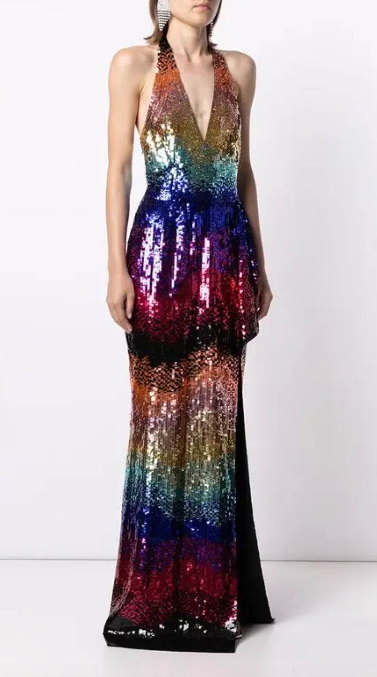 Zuhair Murad Gradient-Sequin Halterneck Gown