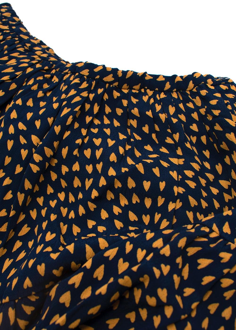 Mustard Heart Print Crepe Skater Skirt